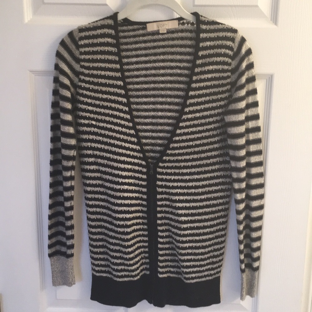 LOFT Silver and black zip up sweater